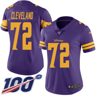 Nike Minnesota Vikings #72 Ezra Cleveland Purple Women's Stitched NFL Limited Rush 100th Season Jersey